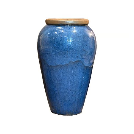 VASO RUSTICO DE CERAMICA IMPORTADO DUBAI AZUL D44XA72CM