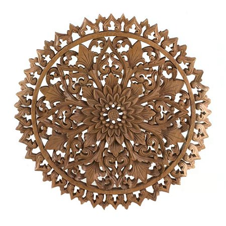 MANDALA BALI FLORAL MADEIRA NATURAL ENTALHADA 60CM