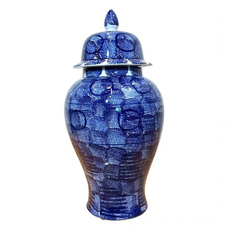 POTE PORCELANA AZUL BRANCO TRACY COM TAMPA D26XA50CM
