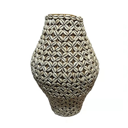 CESTO DECORATIVO BALI RATTAN COM BUZIOS D28XA42CM