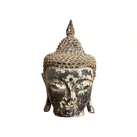 CABECA DE BUDA DECORATIVA EM MADEIRA WHITEWASH A40CM