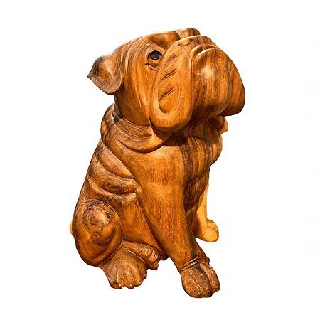 ESCULTURA CACHORRO MADEIRA NATURAL 40CM