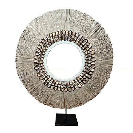 COLAR DECORATIVO BALI BUZIOS AFRICANO E PALHA A70CM