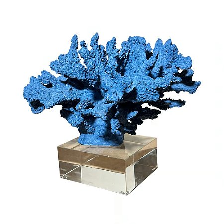 CORAL DECORATIVO AZUL BASE EM VIDRO COLECAO OCEAN ART L26XA22CM