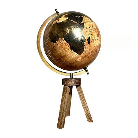 GLOBO DECORATIVO INDIANO TERRACOTA TRES APOIOS EM MADEIRA 51CM