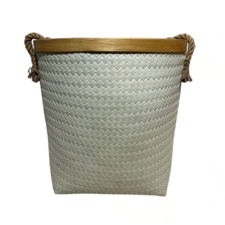 CESTO FIBRA SINTETICA BALI REDONDO BRANCO CORDA NATURAL D40XA46CM