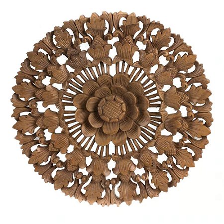 MANDALA BALI FLORAL MADEIRA NATURAL ENTALHADA 40CM