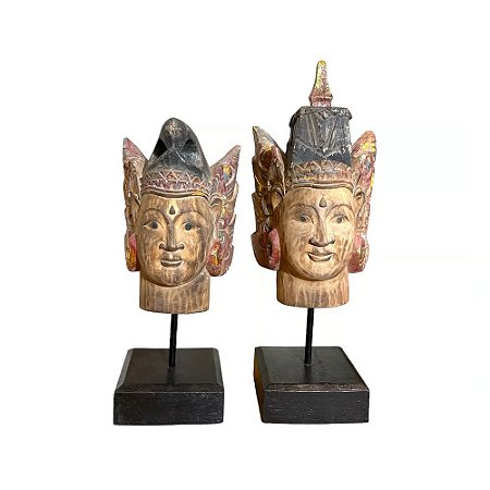 ESCULTURA CASAL RANNA SITTA EM MADEIRA ANTIGA A37CM