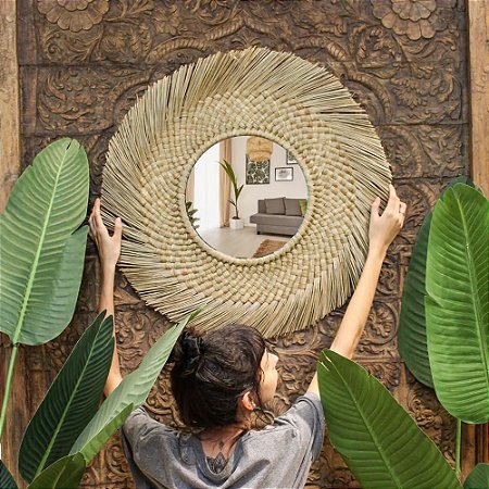 ESPELHO BOHO BALI KERTHA EM FIBRA NATURAL D70CM