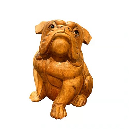 ESCULTURA CACHORRO MADEIRA NATURAL 30CM