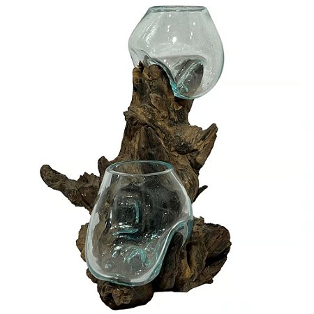 TERRARIO DUPLO EM VIDRO COM BASE EM MADEIRA 35CM