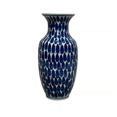 FLOREIRO PORCELANA AZUL E BRANCA THAI DROPS D10XA22CM
