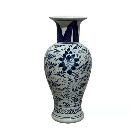 FLOREIRO PORCELANA AZUL E BRANCA BOTANIC D13XA27CM