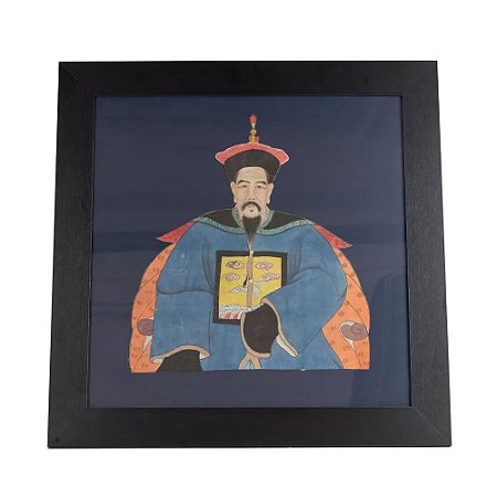 QUADRO IMPERADOR CHINES AZUL COM MOLDURA PRETA 73X73CM