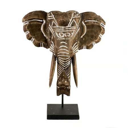 ESCULTURA ELEFANTE MADEIRA NATURAL COM BASE