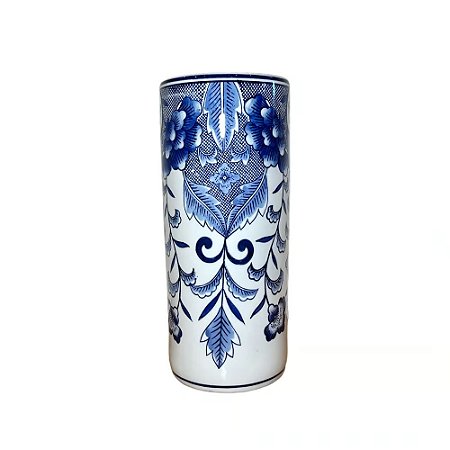 PORTA GUARDA CHUVA PORCELANA RENDA CELESTE AZUL BRANCO D20XA45CM