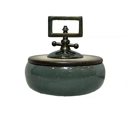 POTICHE CERAMICO COM TAMPA VERDE PETROLEO D20XA19CM