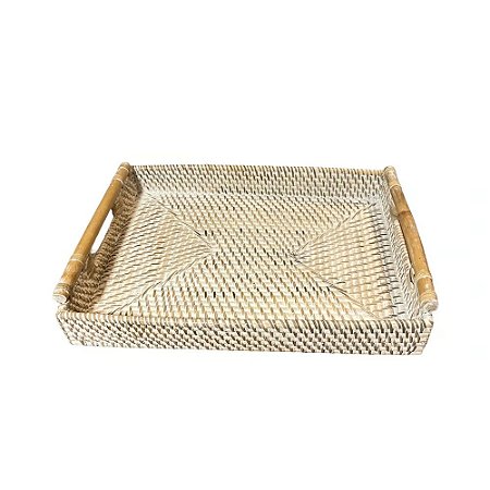BANDEJA BALI RATTAN COM BAMBU RETANGULAR