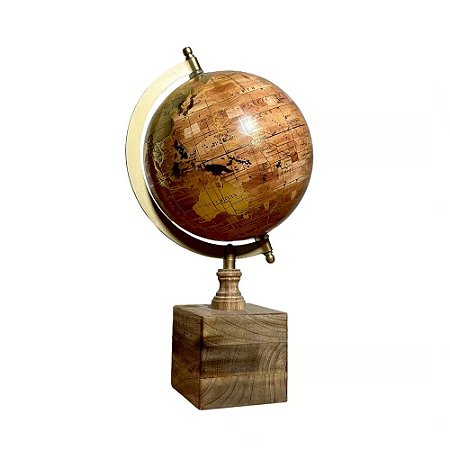 GLOBO DECORATIVO INDIANO TERRACOTA BASE EM MADEIRA SQUARE 34CM