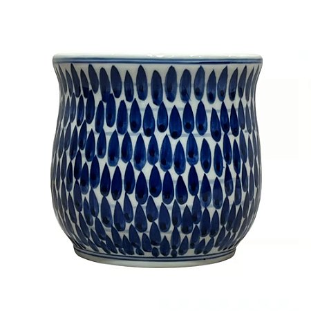 CACHEPOT PORCELANA AZUL E BRANCA THAI DROPS D14XA13CM