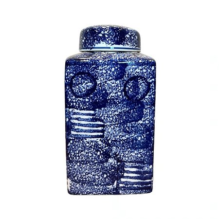 POTE PORCELANA AZUL BRANCO TRACY QUADRADO COM TAMPA D15XA26CM