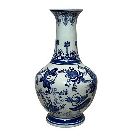 FLOREIRO PORCELANA AZUL BRANCO AUREA D18XA37CM