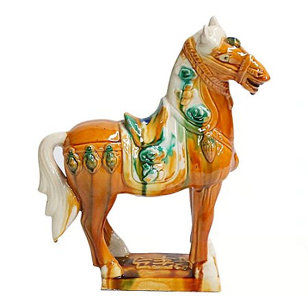 ESTATUETA CAVALO EM PORCELANA LARANJA