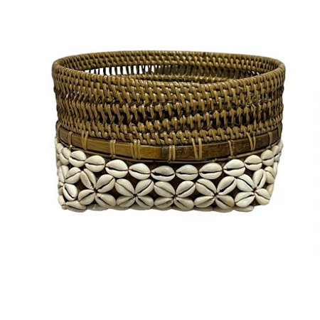 CESTARIA CENTRO DE MESA RATTAN E CONCHAS D33XA19CM