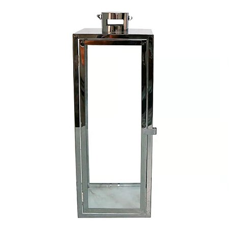 LANTERNA DECORATIVA CHINA ALUMINIO E VIDRO RETANGULAR COM ALCA PRETA