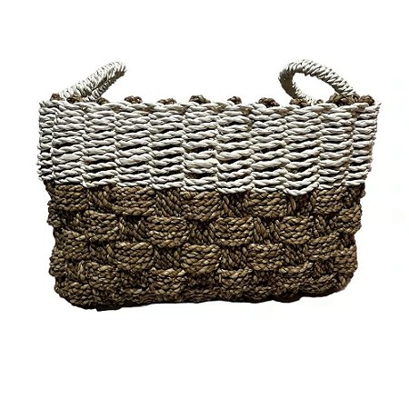 CESTO RATTAN BALI RETANGULAR NATURAL E BRANCO