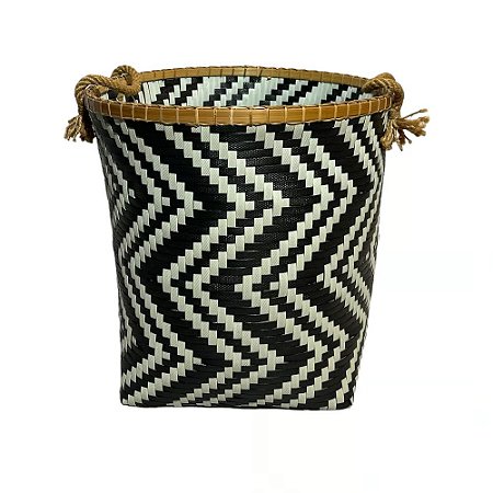 CESTO FIBRA SINTETICA BALI REDONDO BRANCO E PRETO TWIST D30XA35CM