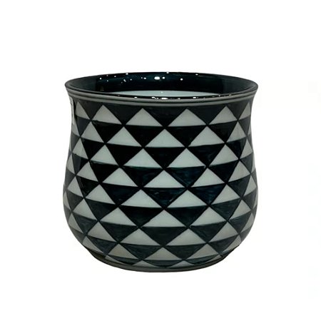 CACHEPOT PORCELANA AZUL PETROLEO E BRANCO TWIST D14XA13CM