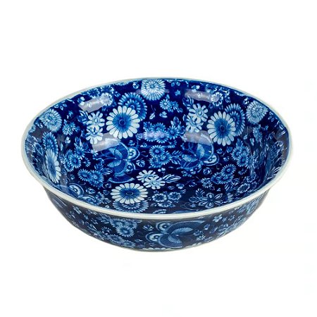 CENTRO DE MESA EM PORCELANA AZUL E BRANCO D30CM