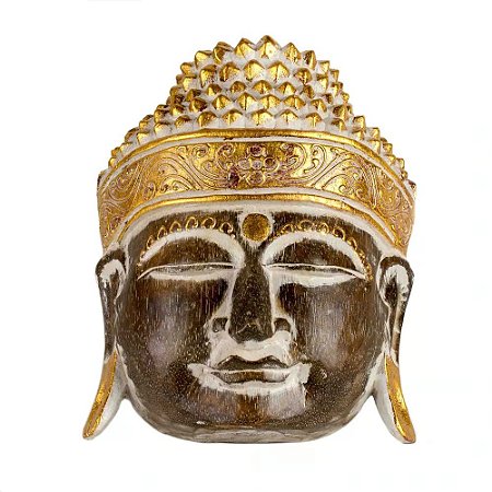 MASCARA BUDA BALI MADEIRA NATURAL COM DOURADO 30CM