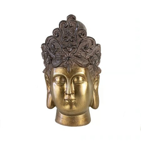 ESCULTURA CABECA BUDA DOURADA COM BRONZE