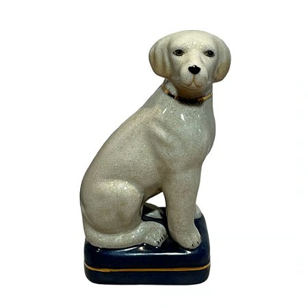 ESCULTURA IMPORTADA CACHORRO EM PORCELANA 20CM ESQUERDO