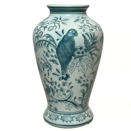 FLOREIRO PORCELANA VERDE E BRANCO PASSARO D18XA30CM