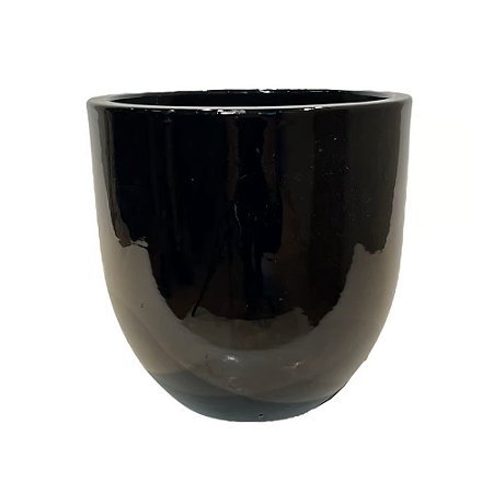 VASO VIETNAMITA DE CERAMICA IMPORTADO MIKONOS PRETO D32XA30CM