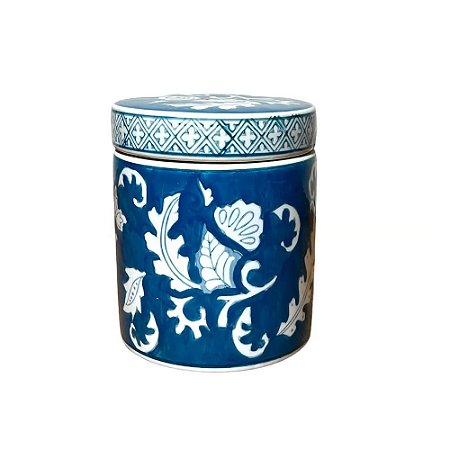 POTE EM PORCELANA TURQUESA RETO COM TAMPA