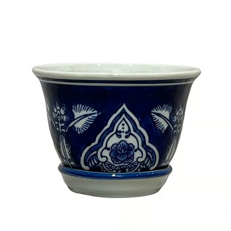 CACHEPOT PORCELANA AZUL E BRANCA IMPERIO D21XA15CM