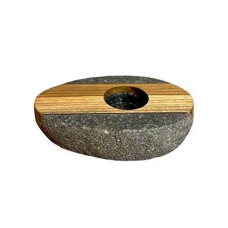 CASTICAL BALI EM PEDRA VULCANICA E MADEIRA L15XA4CM X P10CM