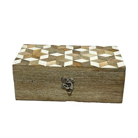 CAIXA MADEIRA MARCHETARIA OSSO RETANGULAR L22XA08CM X P11CM