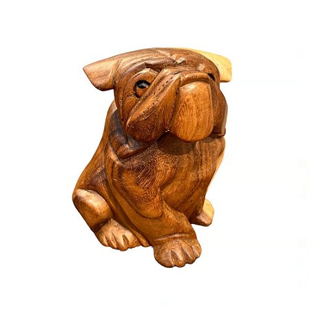 ESCULTURA CACHORRO MADEIRA NATURAL 20CM