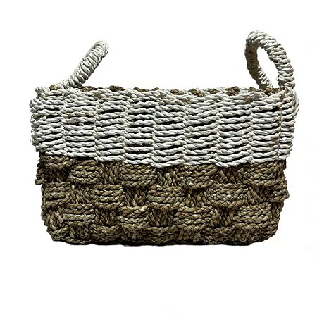 CESTO RATTAN BALI RETANGULAR NATURAL E BRANCO