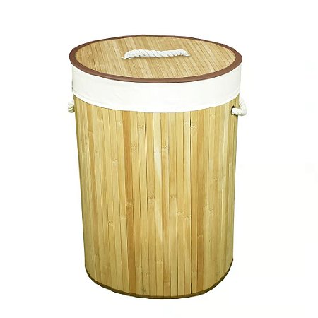 CESTA DECORATIVA EM BAMBU NATURAL REDONDO COM ALCAS EM CORDA