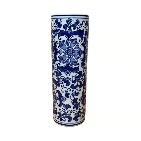 PORTA GUARDA CHUVA PORCELANA FLORIDO AZUL BRANCO D11XA30CM