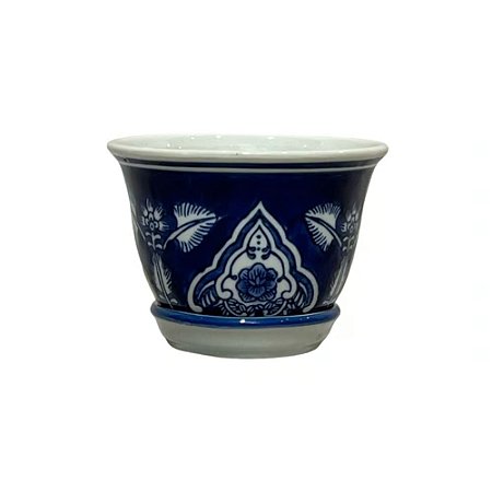 CACHEPOT PORCELANA AZUL E BRANCA IMPERIO D16XA12CM