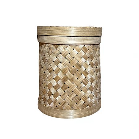 CAIXA BALI CILINDRICA TRAMA BAMBU NATURAL COM TAMPA D16CM