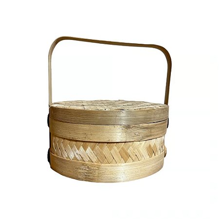 CAIXA BALI TRAMA BAMBU NATURAL COM ALCA D20CM