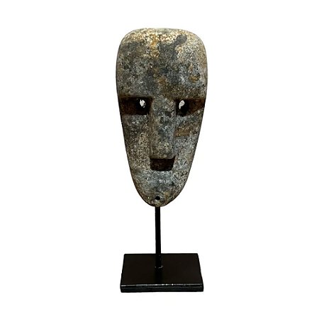 ESCULTURA DECORATIVA MINI MASCARA ETINICA IMPORTADA RIZKY PEDRA NATURAL NEGRA COM SUPORTE A10CM